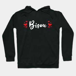 Bisou French White Typography With Red Hearts Hoodie